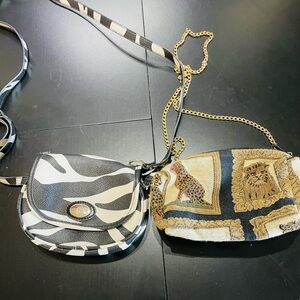 Set 2 small ladies bags purses tapestry vintage cheetah and zebra NYC shoulder